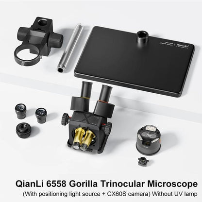 QianLi 6558 6.5X-58X Gorilla Trinocular Microscope with Light Source + CX60S Camera, with Light Source + CX60S Camera,US Plug, with Light Source + CX60S Camera,EU Plug