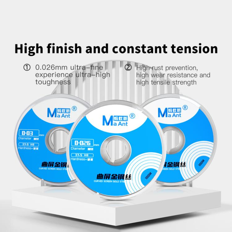 MaAnt 100m High Hardness Curved Screen Cutting Diamond Wire, 0.03mm, 0.026mm, 0.035mm
