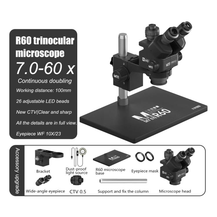 MaAnt Sky Eye R60 7-60X Colorful Trinocular Microscope with Large Base
