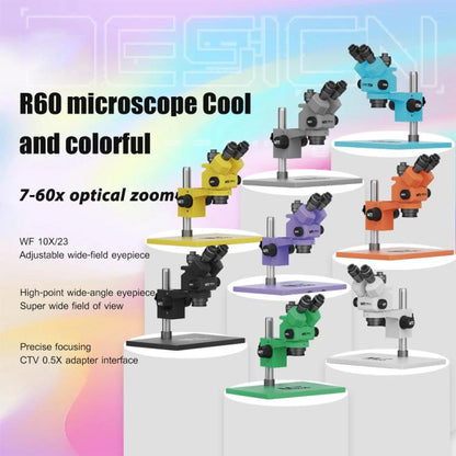 MaAnt Sky Eye R60 7-60X Colorful Trinocular Microscope with Large Base