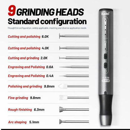 Kaisi 329 Multifunction Charging Polish Pen with 9pcs Grinding Heads, Kaisi 329