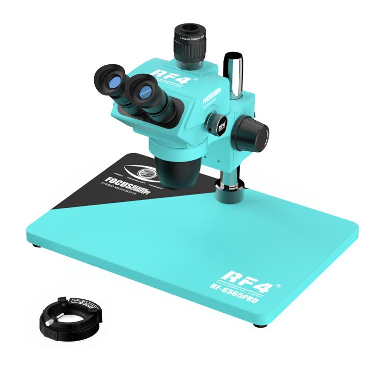 RF4 RF-6565Pro 6.5-65X Synchronous Zoom Trinocular Stereo Microscope with Aluminum Alloy Base, RF-6565Pro