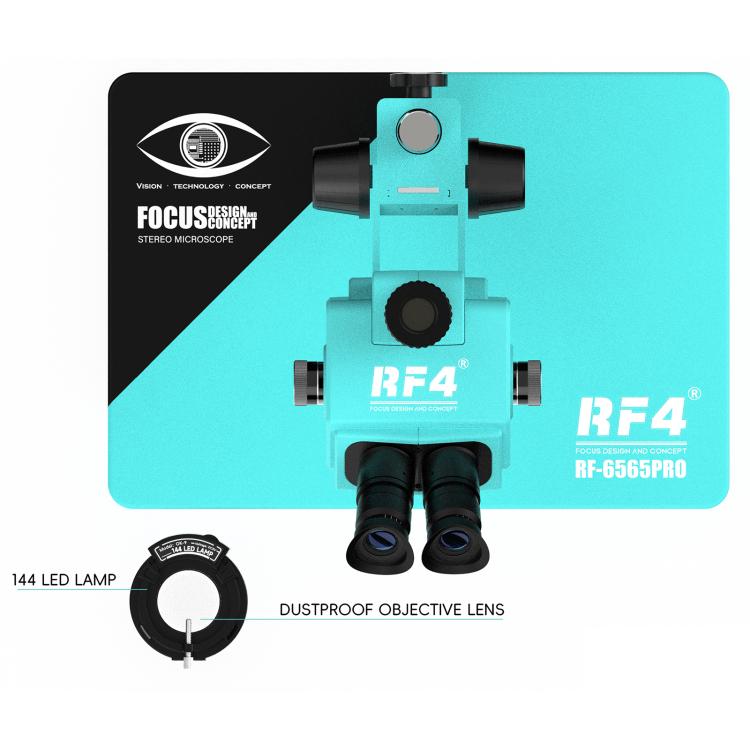 RF4 RF-6565Pro 6.5-65X Synchronous Zoom Trinocular Stereo Microscope with Aluminum Alloy Base, RF-6565Pro
