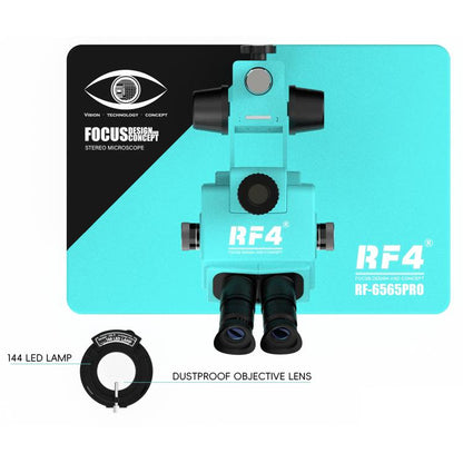 RF4 RF-6565Pro 6.5-65X Synchronous Zoom Trinocular Stereo Microscope with Aluminum Alloy Base, RF-6565Pro