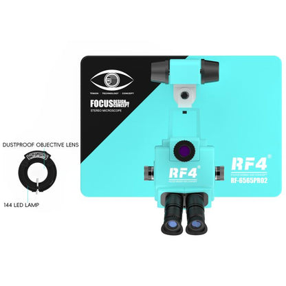 RF4 RF-6565Pro2 6.5-65X Synchronous Zoom Trinocular Stereo Microscope with Focus Lifting Bracket, RF-6565Pro2