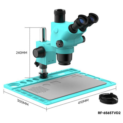 RF4 RF-6565TVD2 6.5X-65X Synchronous Zoom Trinocular Stereo Microscope with Aluminum Alloy Base, RF-6565TVD2