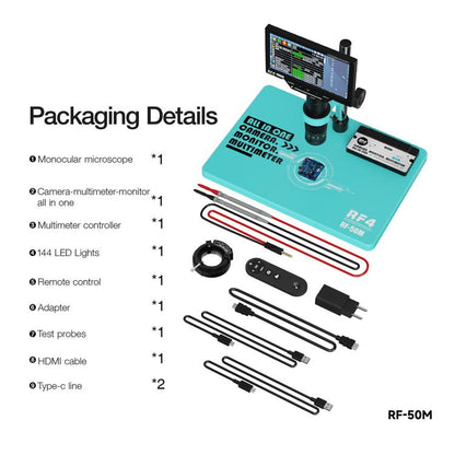 RF4 RF-50M 7-50X PCB Welding Repair HD Digital Microscope Provides Multimeter Function, RF-50M