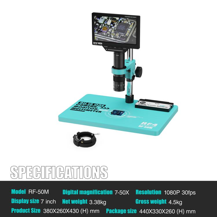 RF4 RF-50M 7-50X PCB Welding Repair HD Digital Microscope Provides Multimeter Function, RF-50M