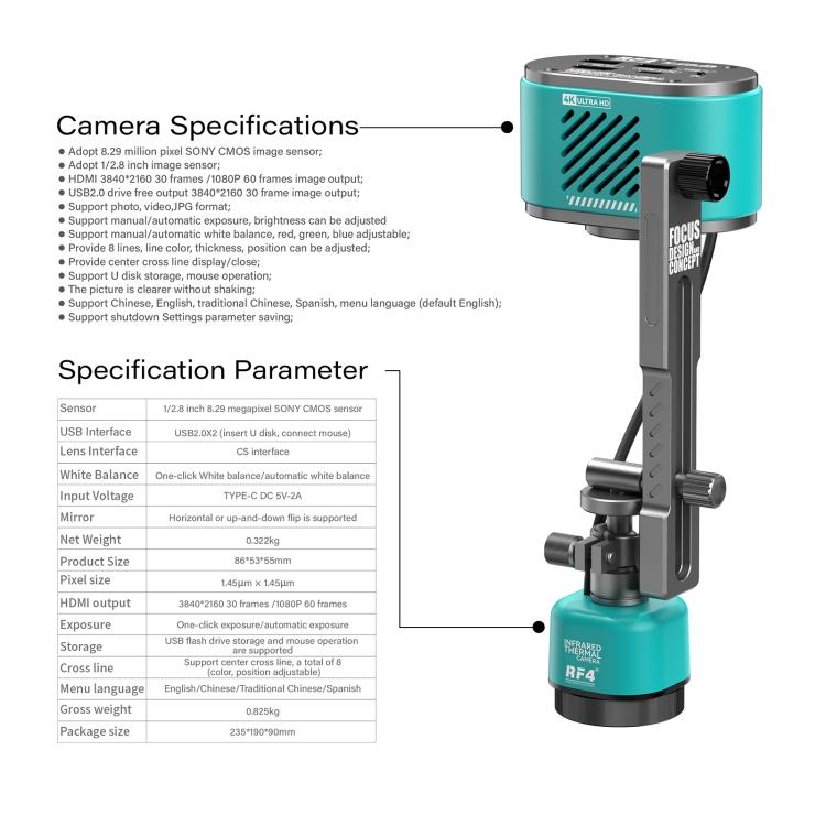 RF4 RF-C39L 2 in 1 4K Visible and Infrared Dual-Spectral Thermal Camera with Fixed Trestle, RF-C39L