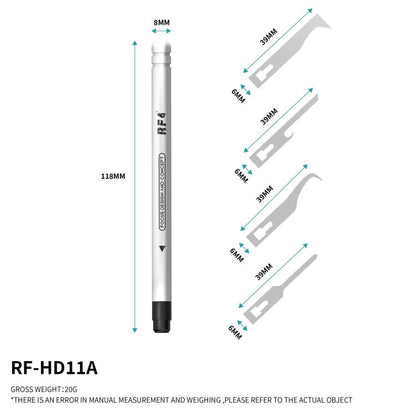 RF4 RF-HD11A 4-in-1 Scraper Knife Blades Set with Hnadle for PCB Glue Remover / Prying Dismantling, RF-HD11A