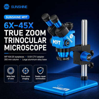 SUNSHINE M9T-B11 6X-45X Continuous Zoom Trinocular HD Stereo Microscope