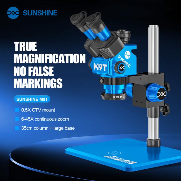 SUNSHINE M9T-B11 6X-45X Continuous Zoom Trinocular HD Stereo Microscope