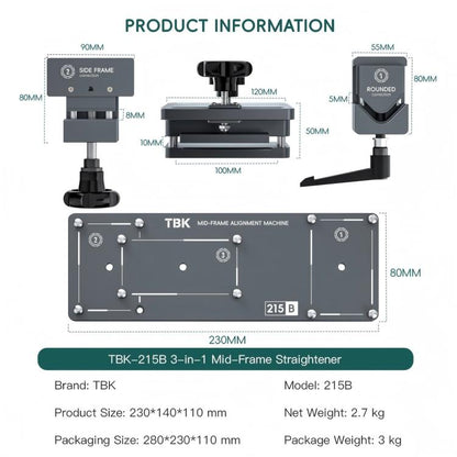 TBK TBK-215B 3 in 1 Phone Rounded-Corner / Mid-Frame / Side-Frame Straightener, TBK-215B