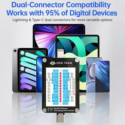 OSS T9 Smart HD Display Lightning & Type-C Tail Plug Tester