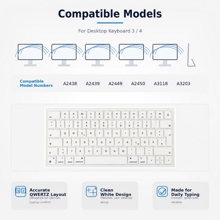 For MacBook A2438 A2439 A2449 A2450 A3118 A3203 Magic Keyboard 3 Magic Keyboard 4 Keycaps(White), German, French