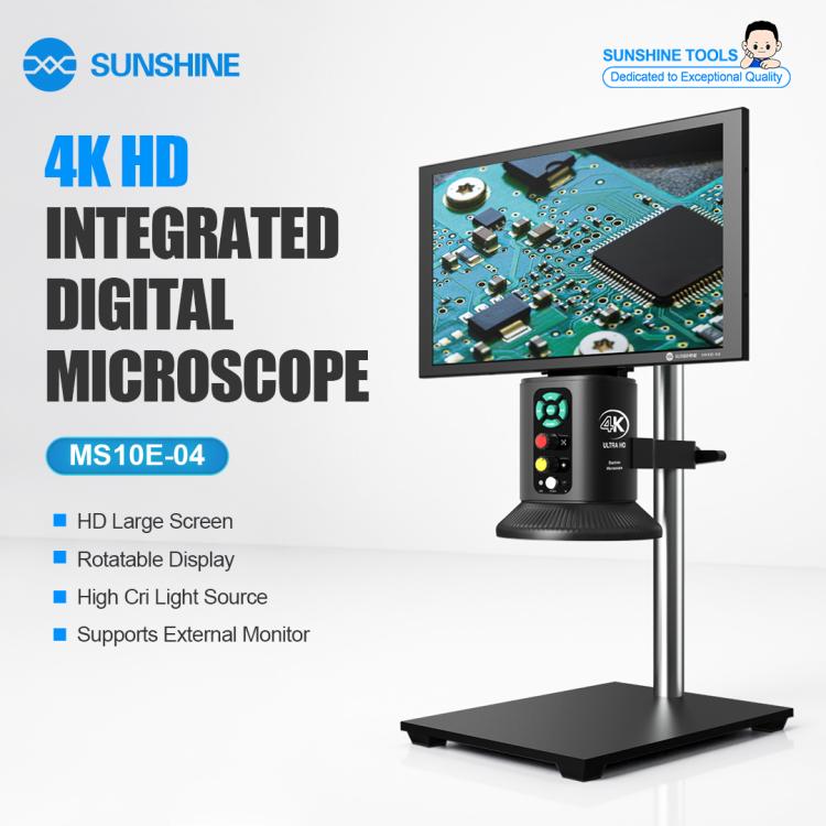 SUNSHINE MS10E-04 4K HD Digital Microscope with Metal Stand Base & 10-inch Large Display, EU Plug, UK Plug