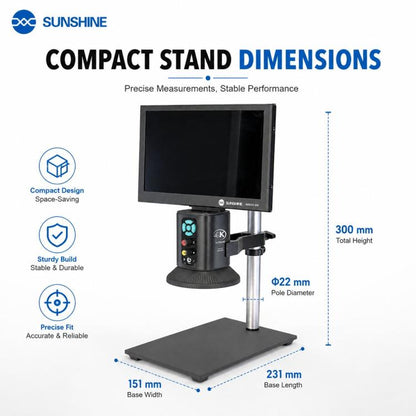 SUNSHINE MS10E-04 4K HD Digital Microscope with Metal Stand Base & 10-inch Large Display, EU Plug, UK Plug
