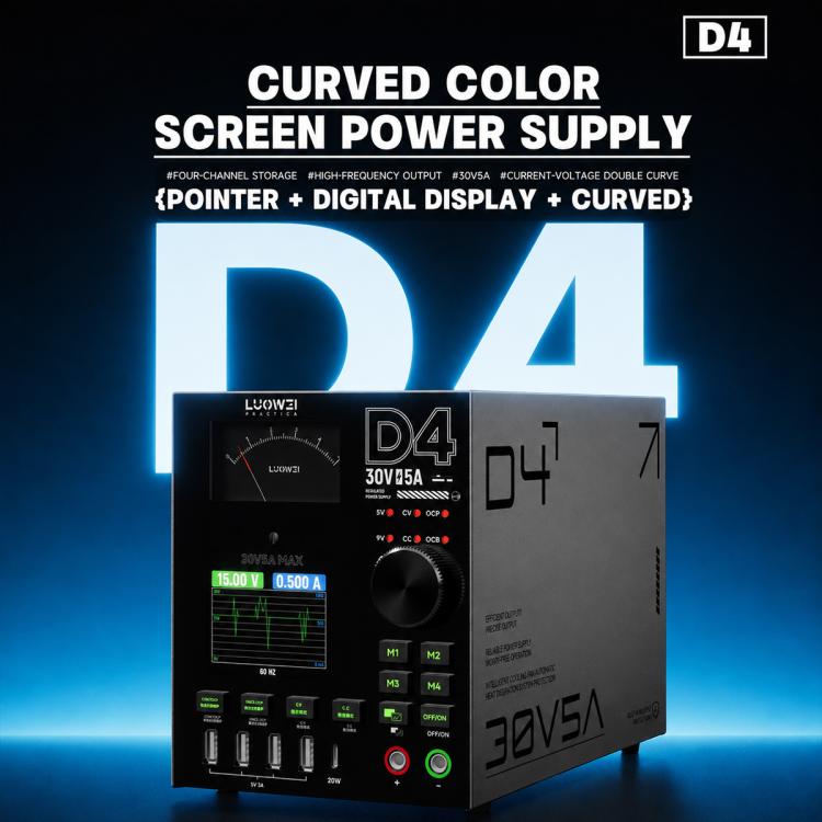 LUOWEI D4 30V/5A Four-Channel Storage High-Frequency Output Curved Color Screen DC Ammeter