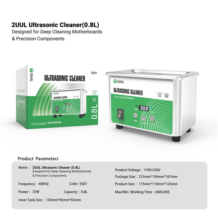 2UUL SS01 0.8L Ultrasonic Cleaner