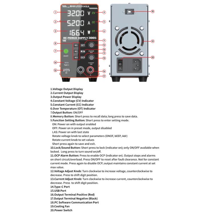 JTX-3005 Multiple Protections 4-Digit Display Adjustable DC Power Supply, EU Plug, US Plug