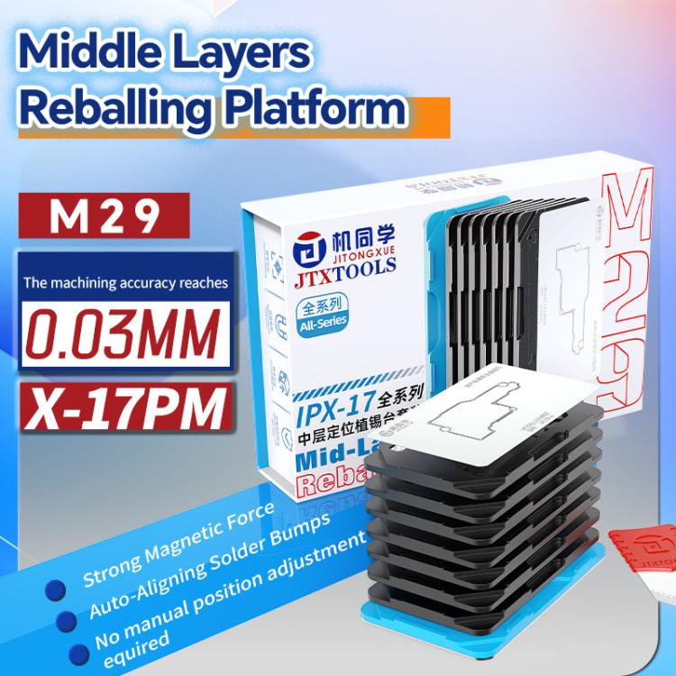 JTX M29 Middle Layer BGA Reballing Stencil Tin Planting Platform for iPhone X to 17 Pro Max