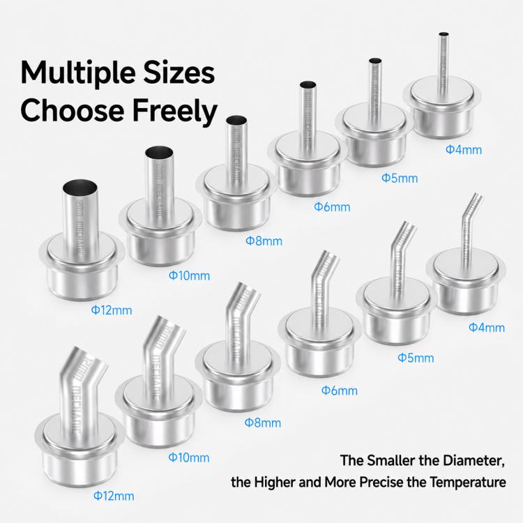 6 PCS/Pack MECHANIC 861 Series Soldering Station Hot Air Gun Nozzles, Curved Mouth, Straight Mouth