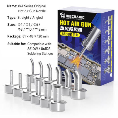6 PCS/Pack MECHANIC 861 Series Soldering Station Hot Air Gun Nozzles, Curved Mouth, Straight Mouth