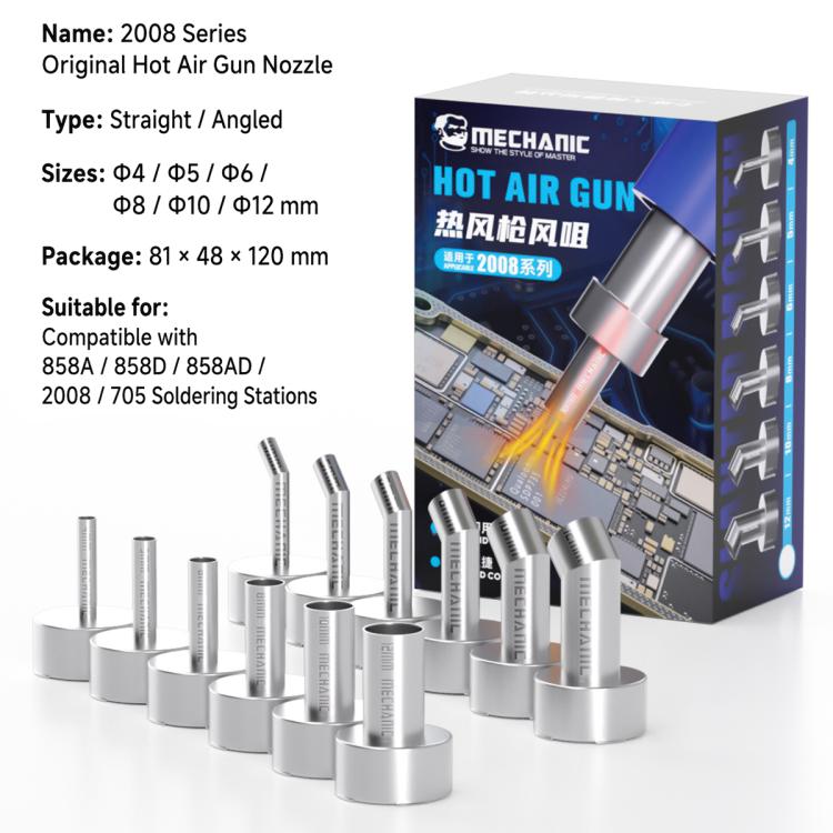 6 PCS/Pack MECHANIC 2008 Series Soldering Station Hot Air Gun Nozzles, Curved Mouth, Straight Mouth