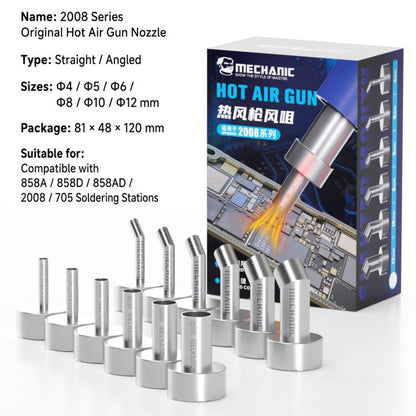 6 PCS/Pack MECHANIC 2008 Series Soldering Station Hot Air Gun Nozzles, Curved Mouth, Straight Mouth