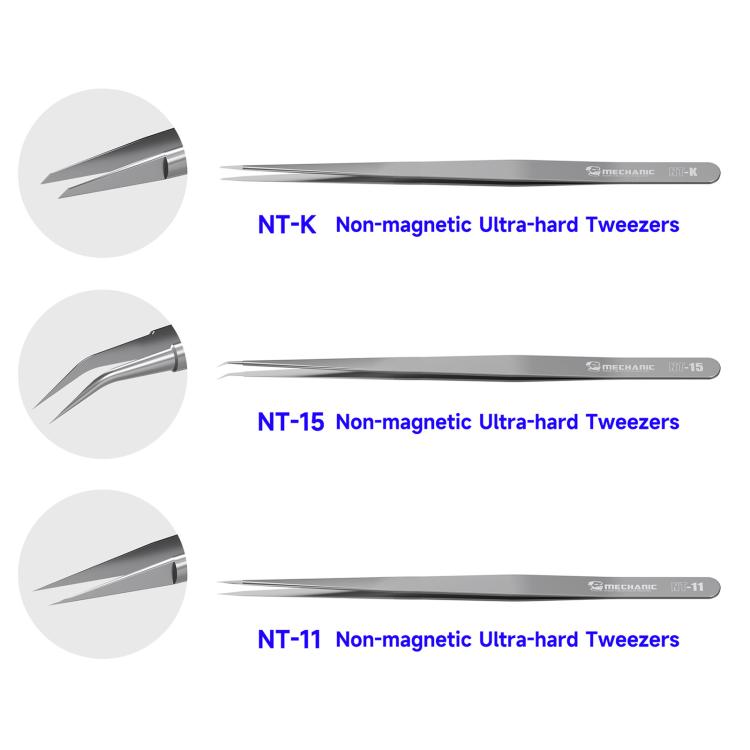 MECHANIC Non-Magnetic Ultra-Hard Professional Repair Tweezers, NT-K, NT-11, NT-15