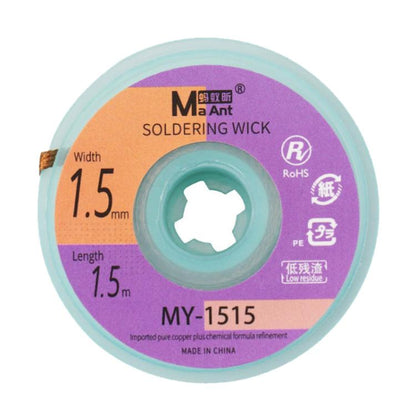 MaAnt 1.5m Low Residue No-clean Solder Wick, MY-1015, MY-1515, MY-2015, MY-2515, MY-3015, MY-3515
