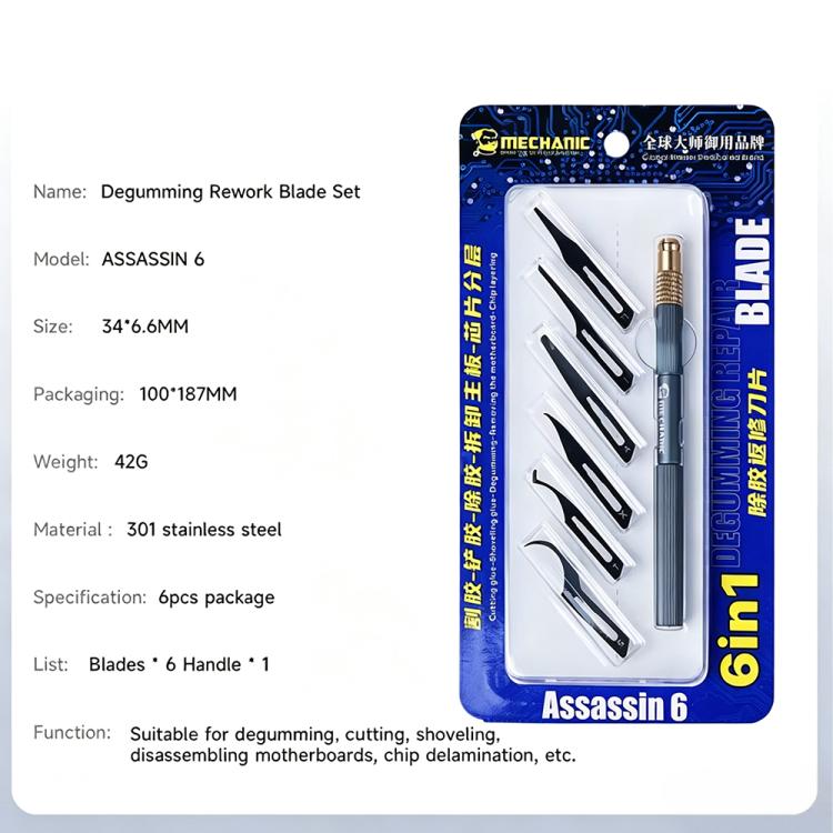 MECHANIC Assassin 6 Professional 6 in 1 Degumming Rework Blade Set
