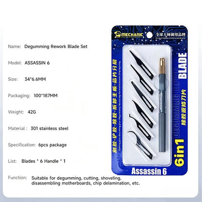 MECHANIC Assassin 6 Professional 6 in 1 Degumming Rework Blade Set