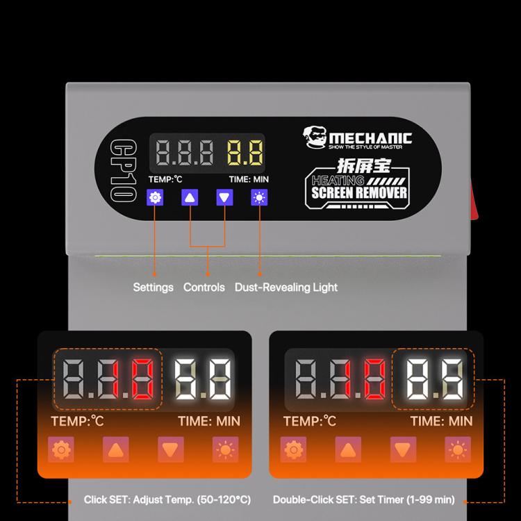 MECHANIC CP10 10.5 inch Screen Heating Separation Pad with Dust-Revealing Light, EU Plug, US Plug