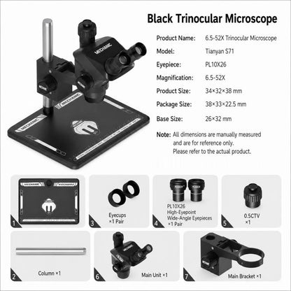 MaAnt S71 6.5-52X Synchronous Zoom Trinocular Stereo Microscope