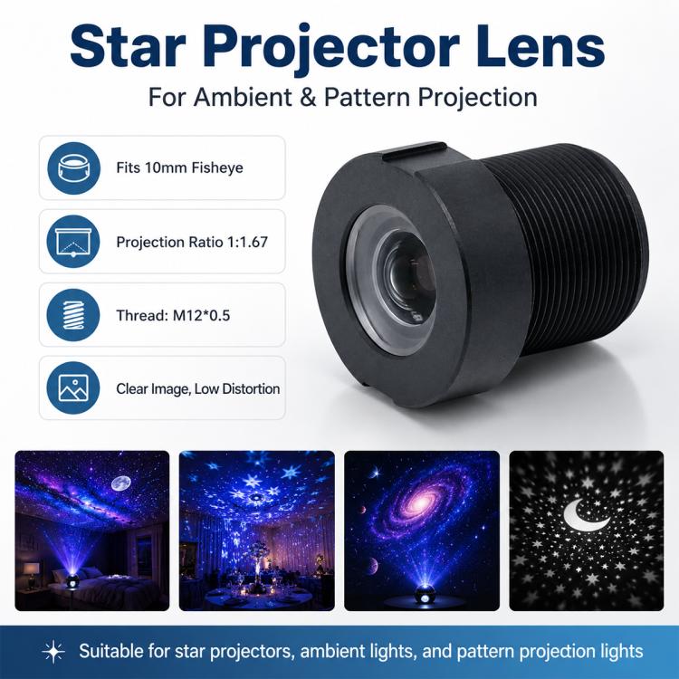 Star Projector Light Lens, 10mm Film Compatible 1:1.67 Projection Ratio Fixed Focus Condenser Lens, Star Projector Light Lens