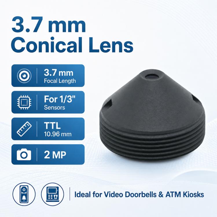 3.7mm M12 1/3-inch 2MP Pointed Lens Video Doorbell/Bank Teller Machine Camera Lens, 3.7mm M12 Lens