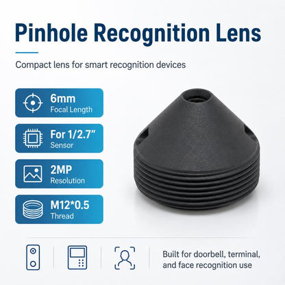 6mm Pointed Lens 1/2.7 Inch 2MP HD Access Control Facial Recognition Camera Lens, 6mm Pointed Lens