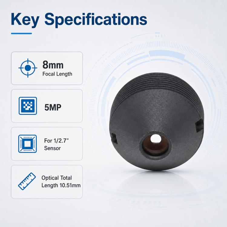 8mm Pointed Lens, Compatible with 1/2.7 Chip Industrial Inspection Skin Scanning Facial Recognition Access Control Equipment, 8mm Pointed Lens