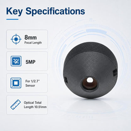 8mm Pointed Lens, Compatible with 1/2.7 Chip Industrial Inspection Skin Scanning Facial Recognition Access Control Equipment, 8mm Pointed Lens