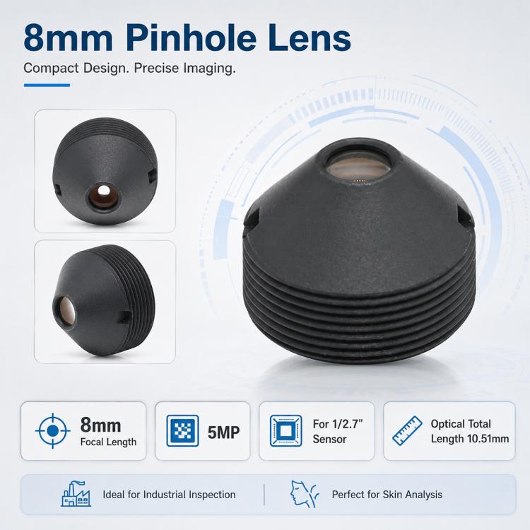 8mm Pointed Lens, Compatible with 1/2.7 Chip Industrial Inspection Skin Scanning Facial Recognition Access Control Equipment, 8mm Pointed Lens