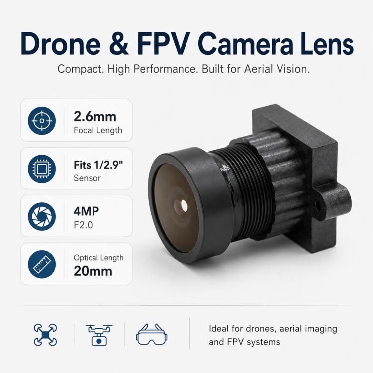 1/2.9-inch F2.0 4MP HD Ultra-Wide-Angle FPV Drone Lens Module for Aerial Photography and Image Transmission, F2.0 4MP HD Lens
