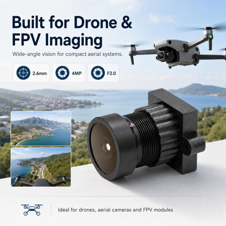 1/2.9-inch F2.0 4MP HD Ultra-Wide-Angle FPV Drone Lens Module for Aerial Photography and Image Transmission, F2.0 4MP HD Lens
