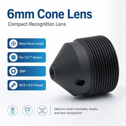 6mm Pointed Cone Lens, Compatible with 1/2.7-inch Chip Barcode Scanning, Recognition, Self-Service Terminal, Face Detection, HD Imaging, 6mm Pointed Cone Lens