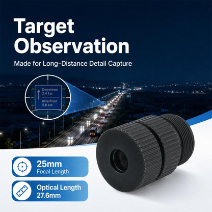 25mm Telephoto Optical Lens 5MP HD Lens for 1/2.7 Inch Sensor, Security Surveillance and Video Conferencing, 25mm Telephoto Optical Lens