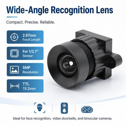 Robotic Mower Camera Lens, 5MP 1/2.5 Inch Sensor Lens, Binocular Camera Lens for Face Recognition, Low Distortion Design, Robotic Mower Camera Lens