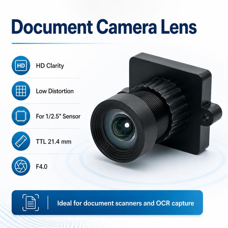 Low Distortion HD Lens 1/2.5 Inch Sensor Lens for Document Photography, ID Card Scanning and Receipt Recognition, Low Distortion HD Lens