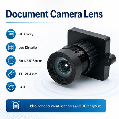 Low Distortion HD Lens 1/2.5 Inch Sensor Lens for Document Photography, ID Card Scanning and Receipt Recognition, Low Distortion HD Lens
