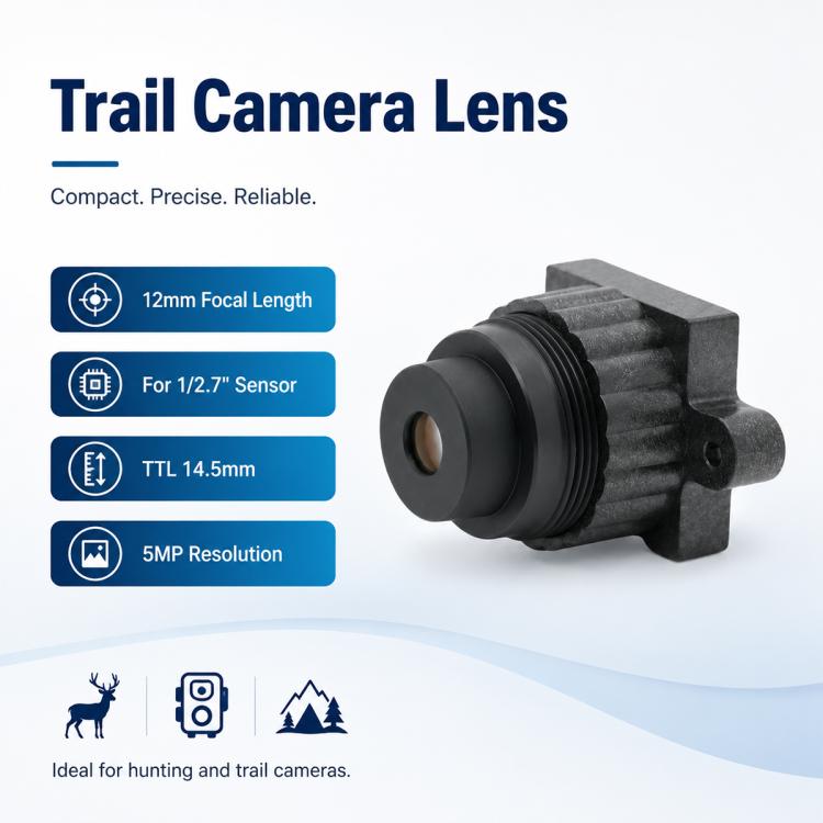Hunting Camera Lens, 12mm Focal Length, 1/2.5 Inch Sensor, HD Low Distortion Narrow Band 850nm Night Vision Lens, Hunting Camera Lens