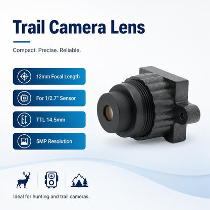 Hunting Camera Lens, 12mm Focal Length, 1/2.5 Inch Sensor, HD Low Distortion Narrow Band 850nm Night Vision Lens, Hunting Camera Lens